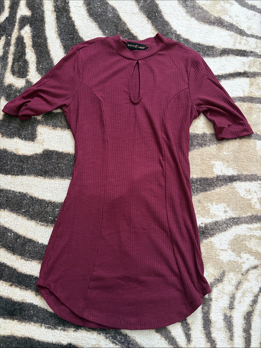 Almost Famous Wine Ribbed Mini Dress with Keyhole
